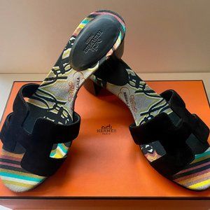 Hermes Oasis H Logo Sandals Size 35 (US 5) Black Calf Suede Brides de GALA-NWOT